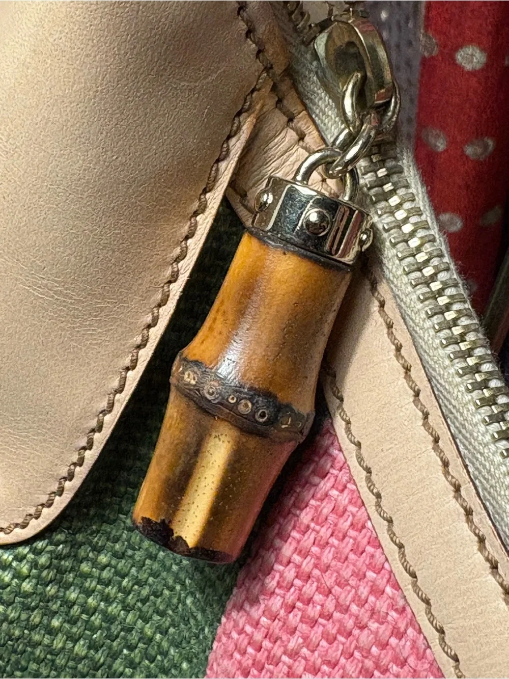 GUCCI bamboo ring striped canvas hobo bag.